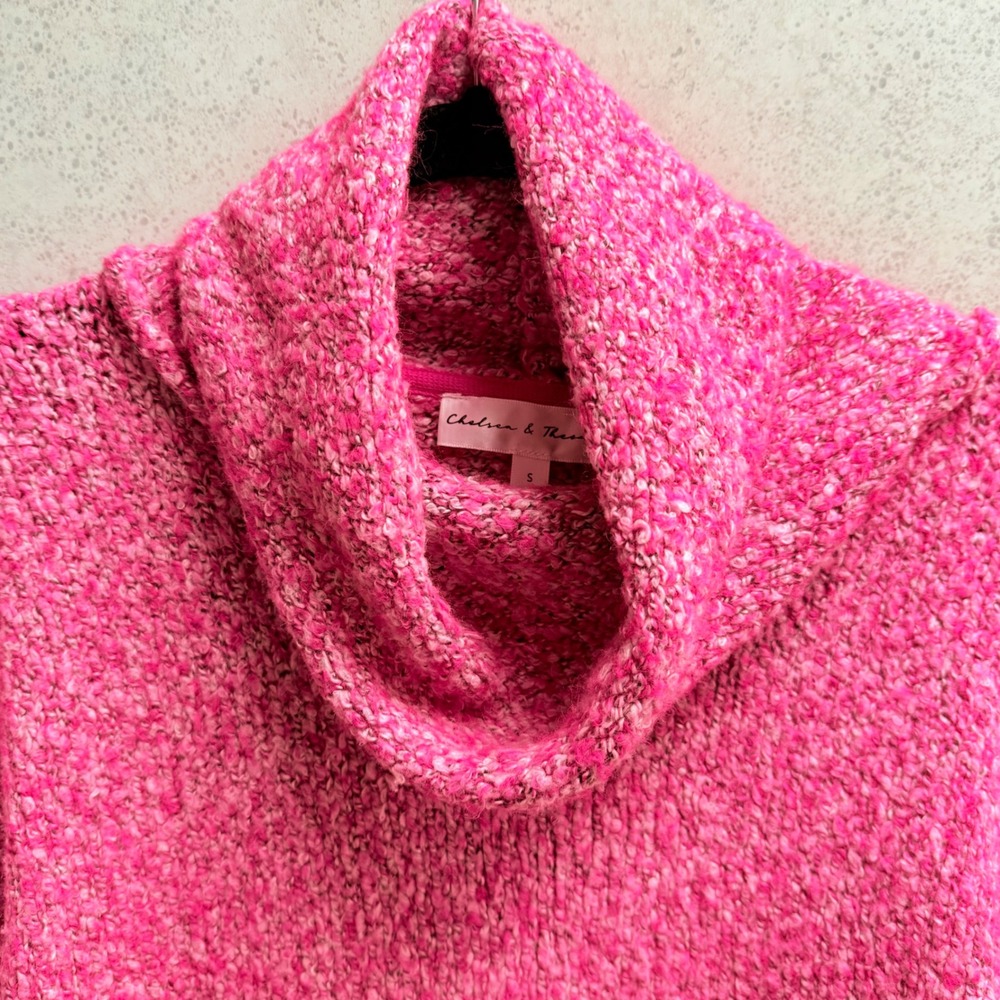 Chelsea & Theodore Small Womens Cropped Pink Cowl Neck Cozy Winter‎ Cozy Sweater - Picture 4 of 6
